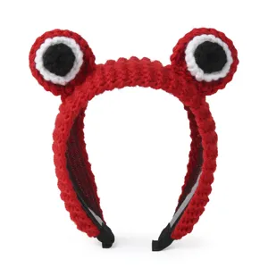 Cute handmade red crochet eye headband plush animal hair hoop for kids and adult party cosplay