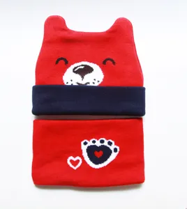 Toddler knitted hat and neck warmer set with cute animal design for autumn winter.