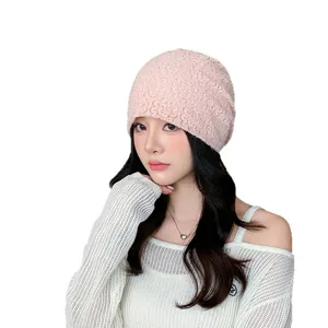 Bonnet en dentelle rose pour femme chapeau tricoté élégant doux respirant bonnet de nuit