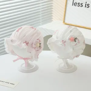 Cute infant baby girl bonnet hat lace bow toddler spring autumn breathable headwear detail