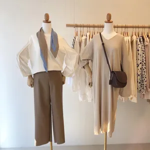 Chic women clothing set with stylish pleated scarf and elegant dress for daily wear and fashion.