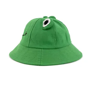 Süßer grüner Frosch-Eimerhut für Damen, Baumwoll-Sonnenhut mit Cartoon-Design für den Alltag.