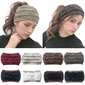 Gebreide paardenstaart hoofdband gevoerd winter warme haarband dikke wol stretch muts voor vrouwen.