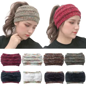Gevoerde gebreide paardenstaart hoofdband voor vrouwen, warme winter haarband.