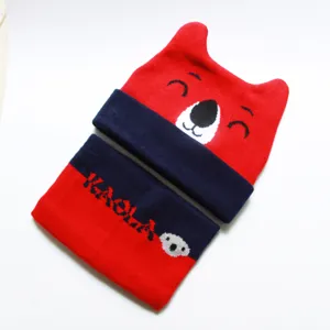 Süße Cartoon Koala Strickmütze Schal Set für Kinder Winter warm rot blau Mütze