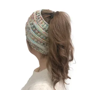 Kleurrijke gebreide paardenstaart hoofdband voor vrouwen, warme dikke haaraccessoire.