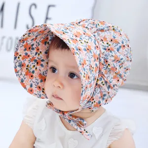 Cute floral baby sun hat for infant girls, perfect spring and autumn outdoor protective wear.