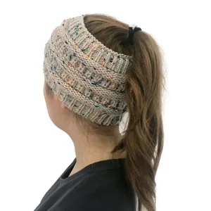 Fascia lavorata a maglia per coda di cavallo inverno calda in lana accessorio per capelli donna
