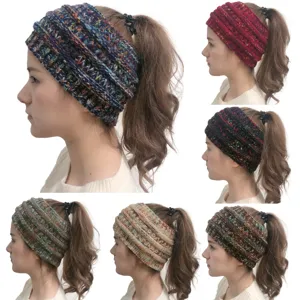 Gebreide paardenstaart hoofdband open top winter warme muts elastische haarband voor dames