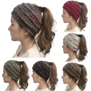 Stijlvolle gebreide paardenstaart muts dames winter warm dik rekbaar hoofdband hoed