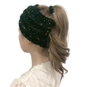Fascia lavorata a maglia per coda di cavallo inverno caldo elastico chignon per donna
