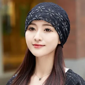 Women Fashion Floral Lace Pullover Hat Breathable Chemotherapy Confinement Cap Casual Outdoor Windproof Sunshade Ear Protection Hat
