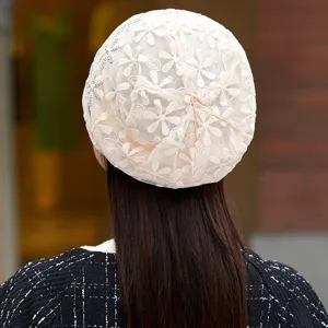 Women floral lace cap breathable mesh head cover stylish daily wear chemo hat design