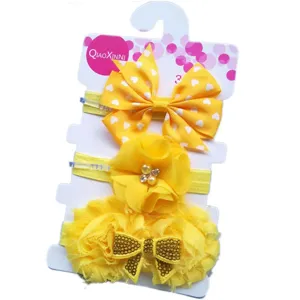 Joli ensemble de bandeau jaune pour bébé 3 pièces accessoires de cheveux pour nouveau-né