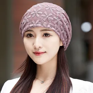 Women lace chemo hat soft breathable floral skull cap stylish comfortable headwear for daily wear