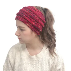 Gebreide paardenstaart hoofdband winter warme wol haarband dikke gebreide muts voor vrouwen rood