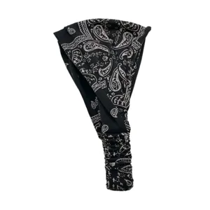 Fascia nera fantasia cachemire per donna, accessorio capelli stampato traspirante, stile casual.
