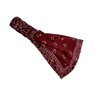 Vista dettagliata della fascia elastica bordeaux con stampa cachemire, mostrando la trama.