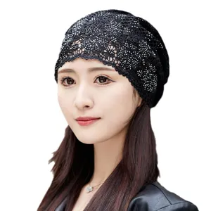 Chapeau en dentelle noire respirant pour femme, bonnet léger pour intérieur et extérieur.