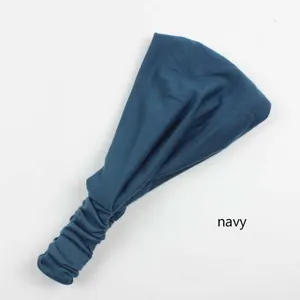 Solid color navy blue elastic pleated headband for women, comfy yoga & daily wear.