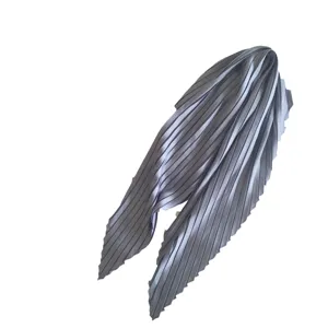 Silver pleated silk scarf neckerchief, elegant solid color vintage neck accessory for women.