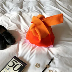 Schicke dreifarbige Strick-Handtasche mit Knoten-Griff, stylische lässige Damentasche neu