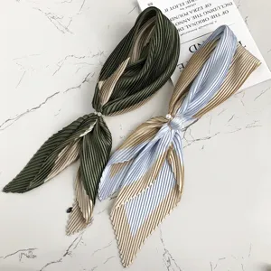 Chic pleated silk scarf elegant small neck scarf multiuse hair band fashion decorative ribbon accessory