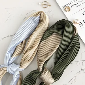 Chic imitation silk pleated scarf elegant two-tone neck scarf fashionable hair accessory