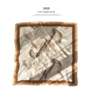 Luxury silk scarf for women, elegant milk tea color square scarf with abstract artistic print.