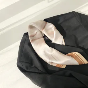 Milk tea color silk small scarf sand painting design elegant neckerchief for women spring autumn
