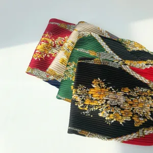 Chic pleated floral imitation silk small square scarf, hair band and stylish neck scarf.