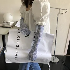 Koreanischer Stil Satin Kariert Leopardenmuster Sonnenschutzstulpen Atmungsaktiv Fünf Finger Mesh Lange Armstulpen Für Damen Outdoor