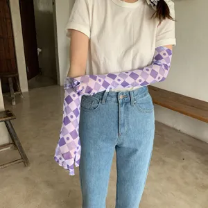 Manches de protection solaire à carreaux violet et bras rafraîchissants pour l'été 1pc