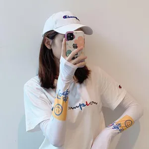 Summer sun protection sleeves with cute smiley cuffs breathable arm sleeves for outdoor sports