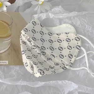 White sunscreen face mask with vintage monogram print, stylish cycling ice silk face cover.