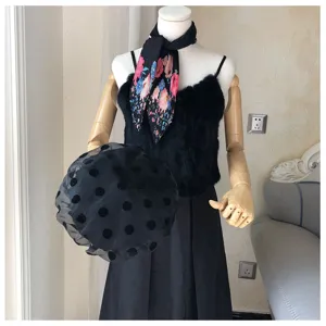 Floral pleated silk scarf chic style decorative neckerchief for women stylish accessory detail