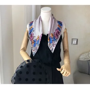 Pleated floral small square scarf chic neckerchief elegant hair band decorative hijab