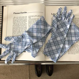 Sommer Sonnenschutz Netz Fünf-Finger Handschuhe atmungsaktiv blau kariert lange Ärmel Mode