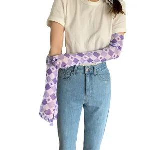 Femmes manches protection solaire carreau violet été sans doigts manches glacées bras UV