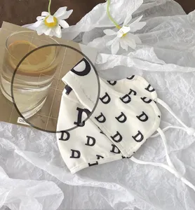 White sun protection face mask with black letter print, ice silk fabric, breathable.