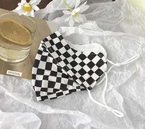 Black and white checkerboard sun protection face mask, breathable ice silk fabric for outdoor.