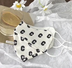 Summer sun protection face mask ice silk breathable anti UV black white letter print chic