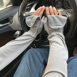 Sommer Sonnenschutz Ärmel mit Fingerschutz für Autofahren UV Schutz Eisseide grau.