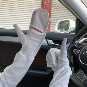 Sommer Eisseide ganzer Hand Sonnenschutz Ärmel für Fahren UV Schutz weißes Detail Ansicht