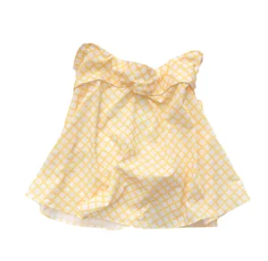 Summer UV protection face mask and neck cover in yellow check, breathable lightweight shield.
