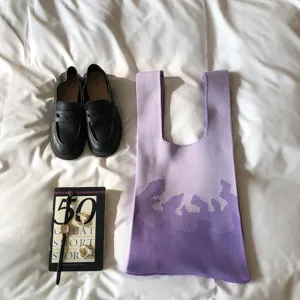Stilvolle Farbverlauf Strick Handtasche, modische Damen Umhängetasche, lässige Beuteltasche neu.
