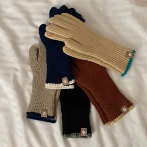 Cozy multi-color knit gloves set for winter, soft warm woolen touchscreen gloves for daily wear.