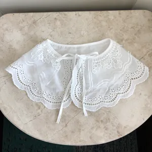 Weißer spitzen falscher kragen vintage blumen bestickter eleganter fake kragen cape für frauen