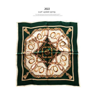Spring new gem green mulberry silk square scarf with luxury belt print fashion women shawl.