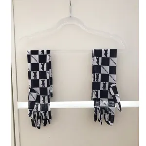 Black and white checkered sun protection gloves with cute bear print and fingers for summer.